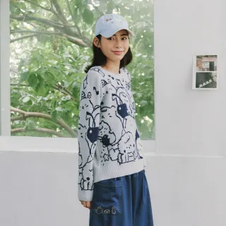 【Dailo】歡樂棉花糖家族緹織圓領針織上衣(藍 杏 灰/魅力商品)