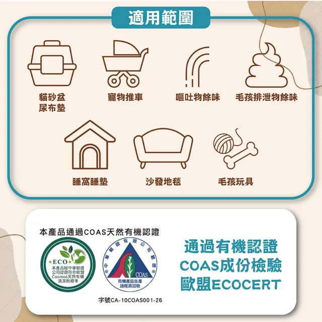 【Pawluck Party 寶兒樂】寵物抗菌除臭異味噴霧瓶補組 / 320ml噴瓶＋1000ml補(有機認證/台灣製/貓狗毛孩用)