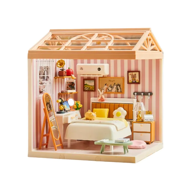【MINI HOUSE 米洛宅】我的療癒夢想屋 微縮模型玩具-溫馨臥室(內含門片、屋頂、燈泡)