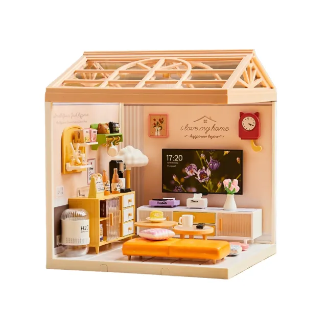 【MINI HOUSE 米洛宅】我的療癒夢想屋 微縮模型玩具-居家客廳(內含門片、屋頂、燈泡)