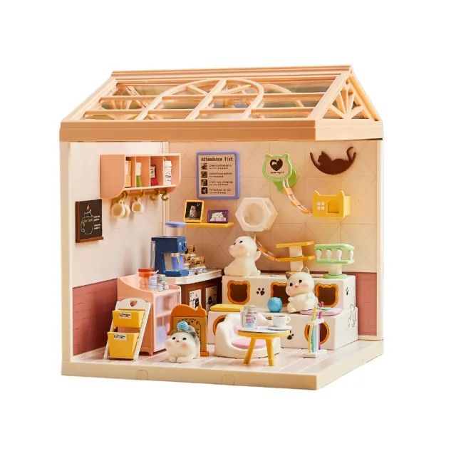 【MINI HOUSE 米洛宅】我的療癒夢想屋 微縮模型玩具-貓咪咖啡廳(內含門片、屋頂、燈泡)