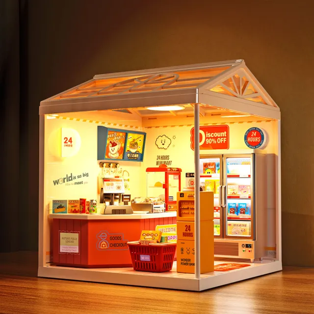 【MINI HOUSE 米洛宅】我的療癒夢想屋 微縮模型玩具-24小時營業便利商店(內含門片、屋頂、燈泡)
