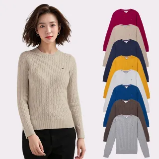 【TOMMY HILFIGER】TOMMY 經典圓領刺繡小LOGO麻花針織毛衣 上衣-女-多色組合(平輸品/秋冬保暖舒適)