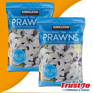 【Kirkland Signature 科克蘭】冷凍養殖去殼去尾大生蝦仁2包組(2磅 / 907公克/包  每磅50-70隻)