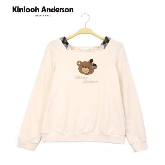 【Kinloch Anderson】格紋方領顯小臉QQ毛熊熊造型棉質長袖上衣(KA1163013 卡其)