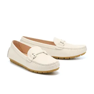 【AS 集團】別致品味造型飾釦壓花牛皮樂福平底鞋(白)