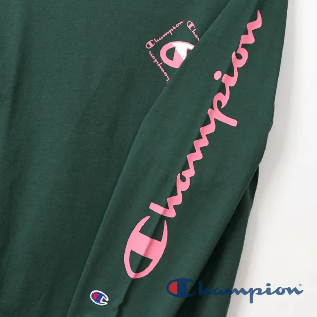 【Champion】官方直營 男款-AS印花LOGO長袖TEE-綠色(C3-R402-570 日規)
