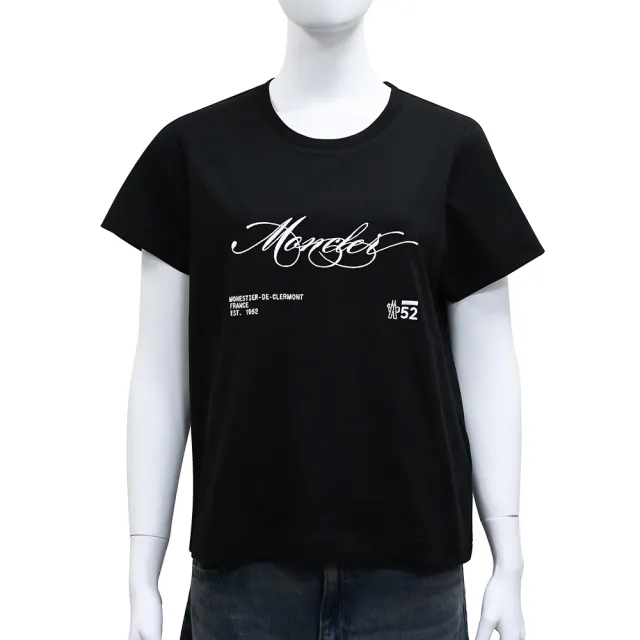 【MONCLER】MONCLER 草書刺繡短袖T恤(女款/黑)