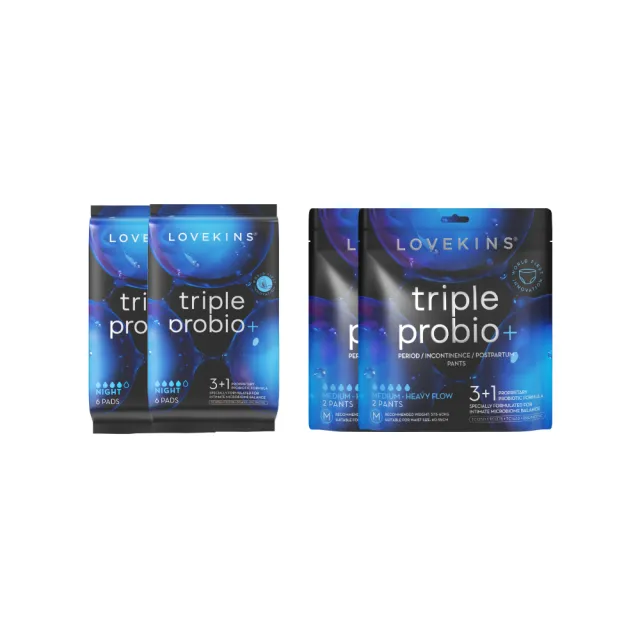 【Lovekins 沐歆】Triple Probio 益菌衛生棉/安心褲 夜用2+2組(混尺寸/360mm/安心褲M/大江生活)