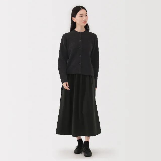 【MUJI 無印良品】女羊毛混毛絨圓領開襟衫(粉米/駝色/深灰/卡其綠)