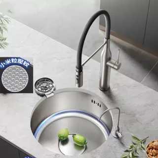 304不鏽鋼圓形水槽-300mm配天雨龍頭(小單槽 廚房洗菜盆/吧檯/茶水間)