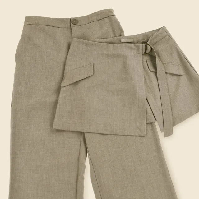 【ILEY 伊蕾】OL圍裹式活片縲縈直筒褲(卡其；M-XL；1253716607)
