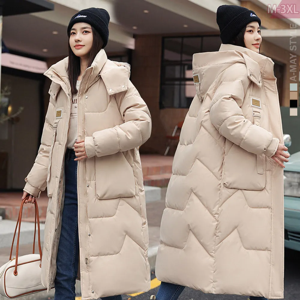 艾美時尚】中大尺碼女裝羽絨外套大衣休閒保暖羽絨棉修身長版連帽外套