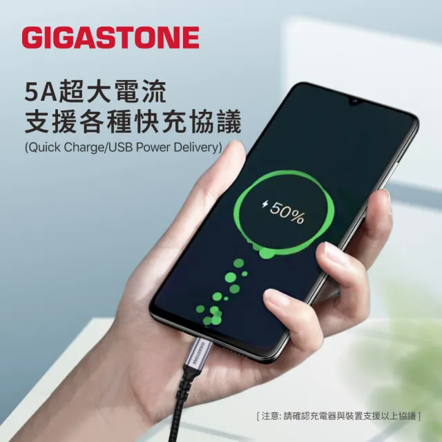 【Gigastone 立達國際】100W Type-C to C 4K USB3.2 Gen2 編織傳輸充電線 CC-7800B (支援iPhone17/MacBook)
