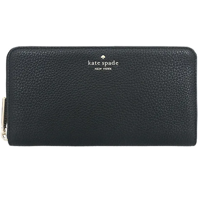 【KATE SPADE】LENA黑色荔枝皮革拉鍊式長夾