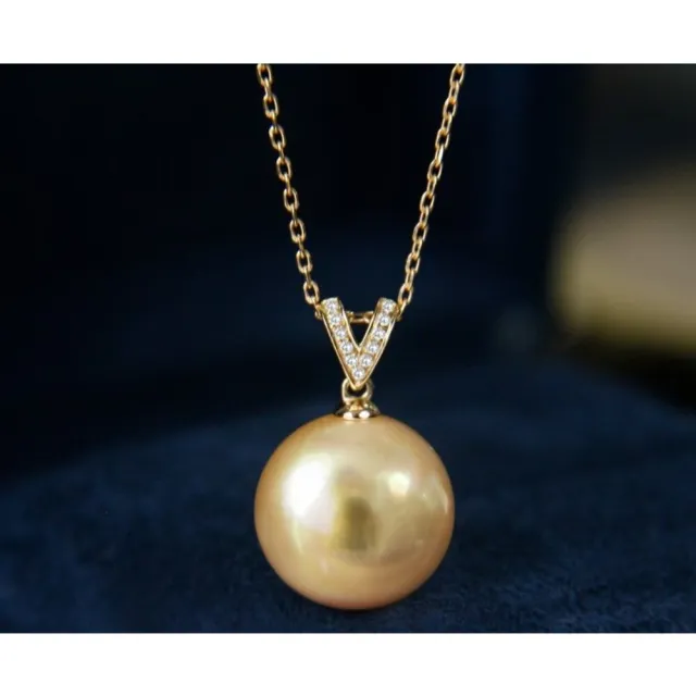 【La Corser】11-12mm 南洋金珠 吊墜 濃金珍珠 18K金 天然海水珍珠 項鍊 鑲鑽石 正圓珍珠 日常推薦