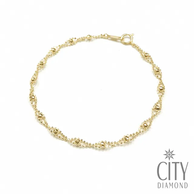 【City Diamond 引雅】18K刻面閃耀珠珠鍊黃K金手鍊(東京Yuki表參道系列)