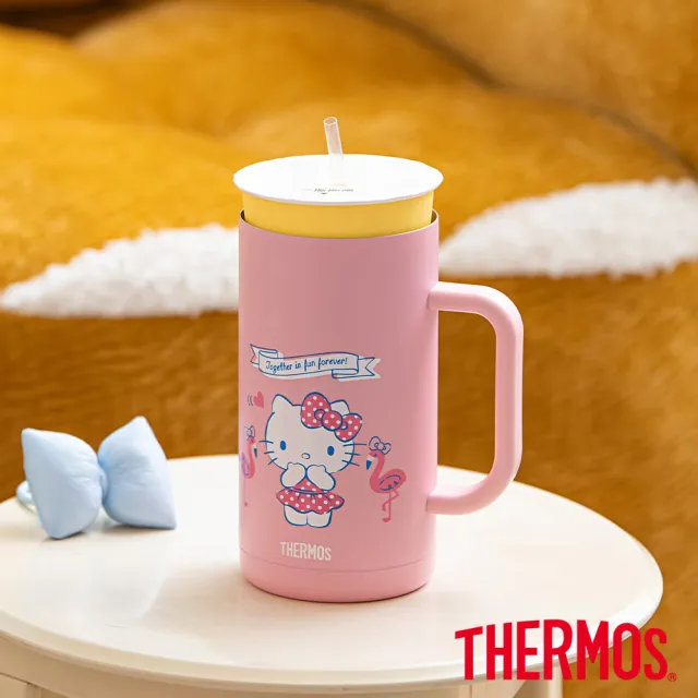 【THERMOS 膳魔師】HelloKitty可進洗碗機不鏽鋼真空吸管杯720ml(TKHA-720KT-SS)