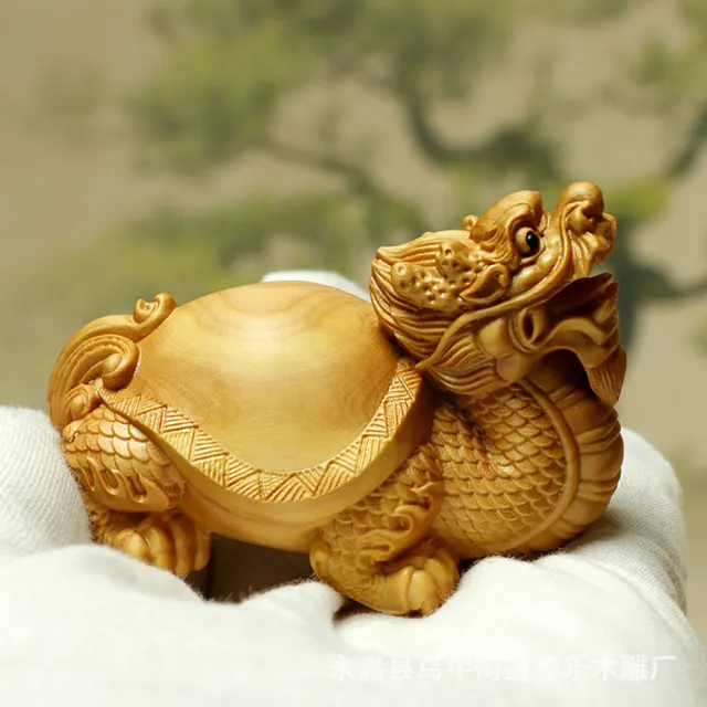 【桃花源創意工坊】祥瑞龍龜木雕擺件雕刻工藝品家居飾品(木雕)