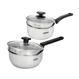 【THERMOS膳魔師】買1送1_不鏽鋼附蓋單柄湯鍋雪平鍋20cm+18cm(SPC-S20+SPC-S18)