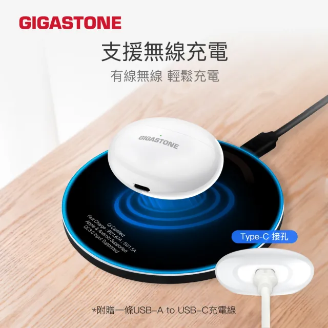 【Gigastone 立達國際】True Wireless真無線降噪藍牙耳機TAQ1(ANC主動降噪/ENC/通透模式/藍牙5.4/無線充電)