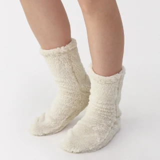 【MUJI 無印良品】女再生聚酯纖維絨毛刷毛室內直角襪23-25cm(淺米/粉紅/灰棕/棕色/淺綠/薰衣草紫)