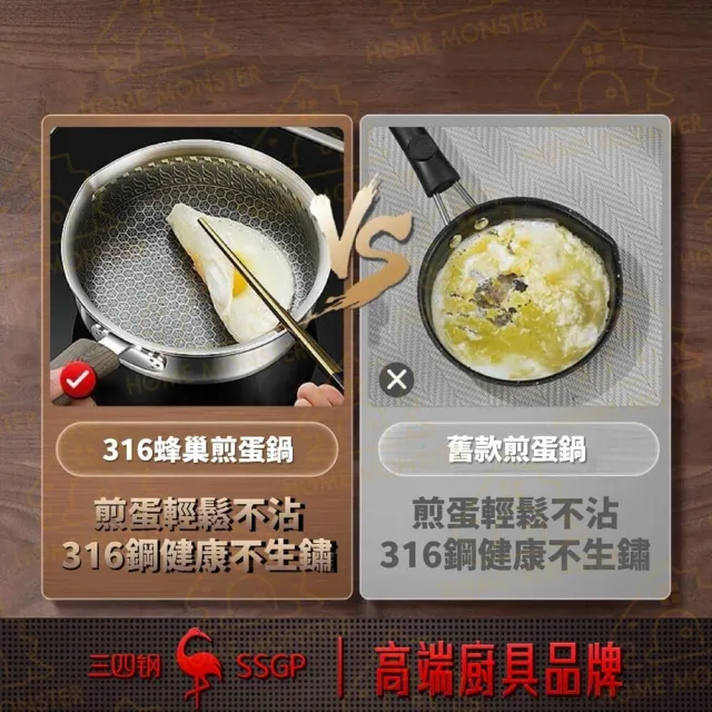 【蜂巢不沾】316蜂巢煎蛋鍋 316不鏽鋼平底鍋 IH爐不沾鍋 IH爐煎蛋鍋 蛋料理專用鍋 少油不沾鍋(平底鍋)