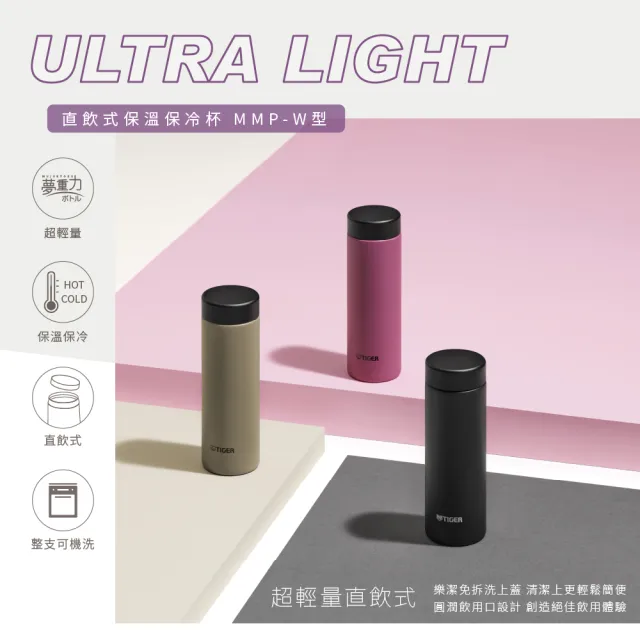 【TIGER虎牌】買1送1 旋蓋雙層不鏽鋼保溫瓶 300ml(MMP-W 真空保溫杯/口袋隨行杯)