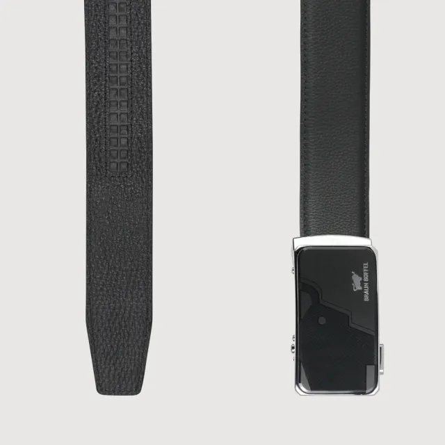 【BRAUN BUFFEL 德國小金牛】時尚紳士 牛型圖騰自動扣皮帶-銀色(BF25S-WEG21340-SNK) 送禮推薦