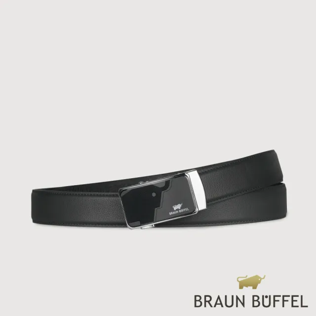 【BRAUN BUFFEL 德國小金牛】時尚紳士 牛型圖騰自動扣皮帶-銀色(BF25S-WEG21340-SNK) 送禮推薦