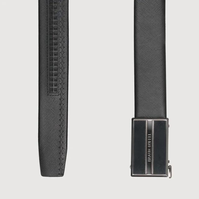 【BRAUN BUFFEL 德國小金牛】時尚紳士 十字壓紋自動扣皮帶-鎗色(BF25S-WEG21240-SGU) 送禮推薦
