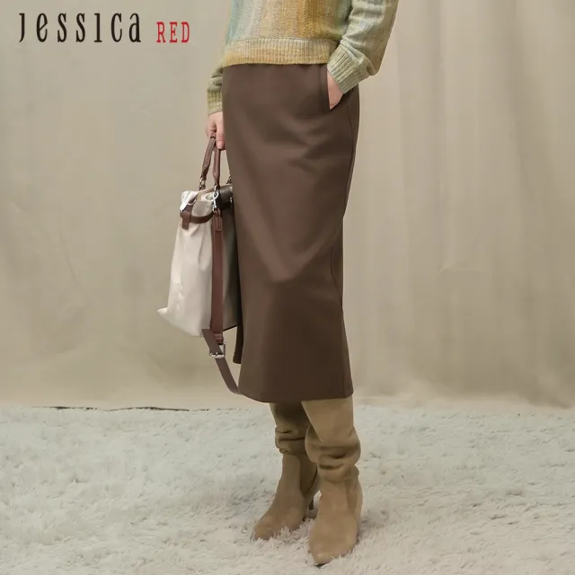 【Jessica Red】休閒減齡鬆緊腰口袋棉質長裙R54D02（米/棕/綠）