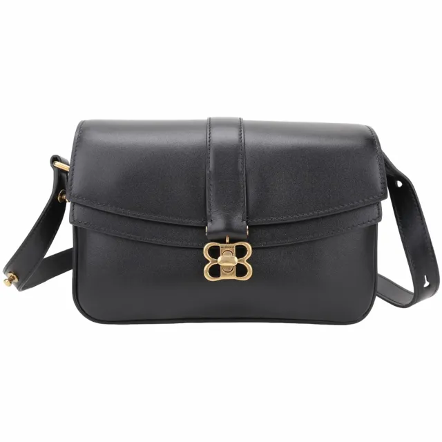 【Balenciaga 巴黎世家】Lady S 雙B金屬旋釦滑動式可調背帶牛皮翻蓋肩斜背包-黑色(斜背包 肩背包)