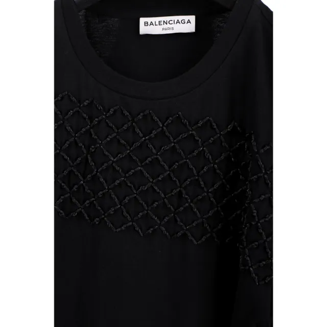 【Balenciaga 巴黎世家】黑色編織造型棉質短袖上衣 T恤(短袖 T恤)