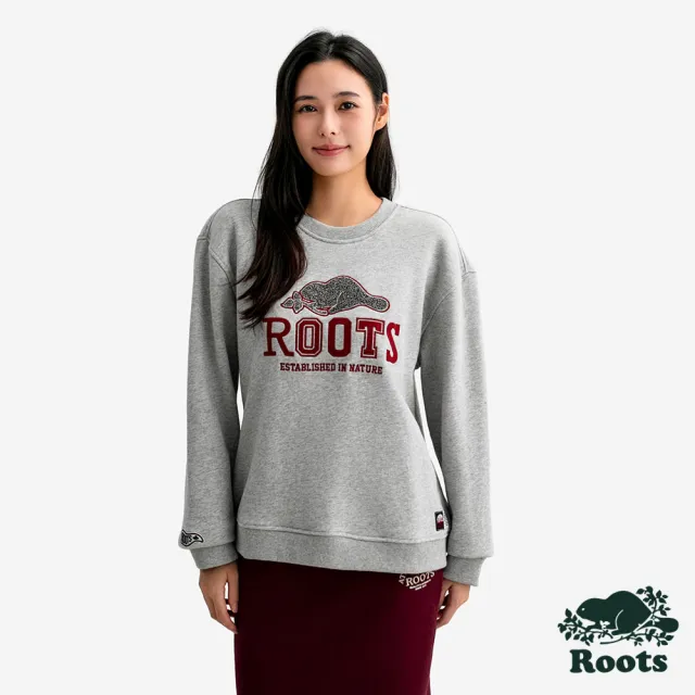 【Roots】Roots女裝- HERITAGE 圓領上衣(混色灰)