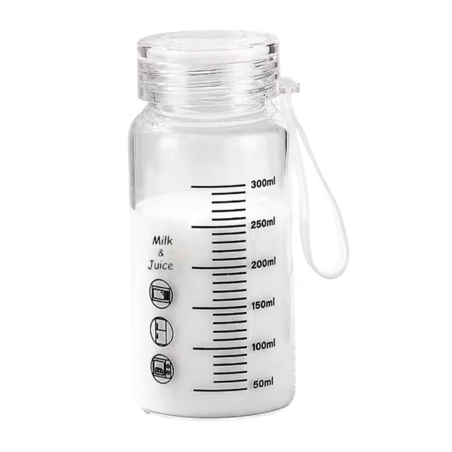 耐高溫帶刻度提繩玻璃杯(可微波 300ml 提醒喝水 水杯 透明水壺 隨行杯 冷水瓶 飲料 環保杯)