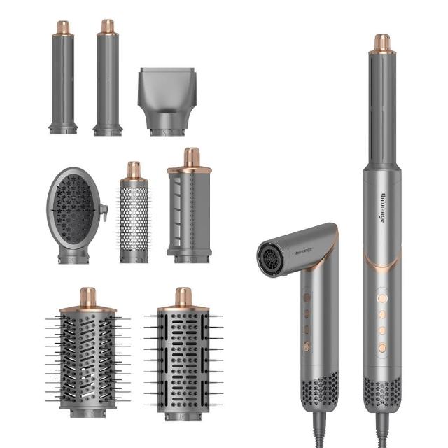 Uniorange 橙色雲 M8 吹風機以灰色系設計,尺寸僅287*46*46mm,重量輕盈515g,適合日常攜帶。具備四段溫度、三段風速調節,1300W功率快速乾髮,負離子功能護髮不傷損。機身可折疊,標準配件含可拆式特殊吹嘴、速乾護髮吹嘴及髮梳,其他配件8種吹頭。110V電壓,中國產地,享1年保固及BSMI許可字號R3C963,專業造型首選。 Uniorange橙色雲 M8