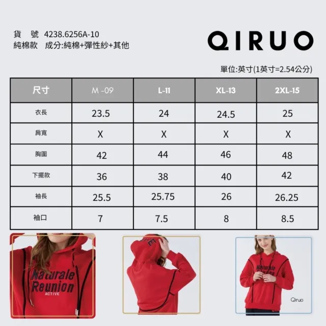 【Qiruo 奇若名品】上等棉質 連帽長袖紅色英文上衣 6256A 