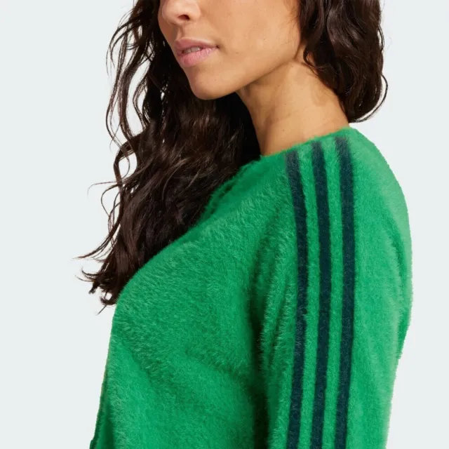 【adidas 愛迪達】愛迪達 Fluffy Cardigan 女 外套 夾克 休閒穿搭 運動外套 綠 黑 亞版(JW5177)
