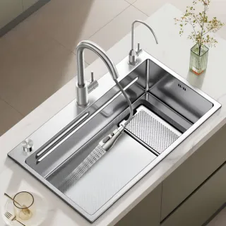 【巨匠】廚房水槽 304不銹鋼水槽 60*45CM蜂窩壓紋單槽 家用加厚洗碗槽池 抽拉龍頭洗菜盆(水槽 不銹鋼水槽)