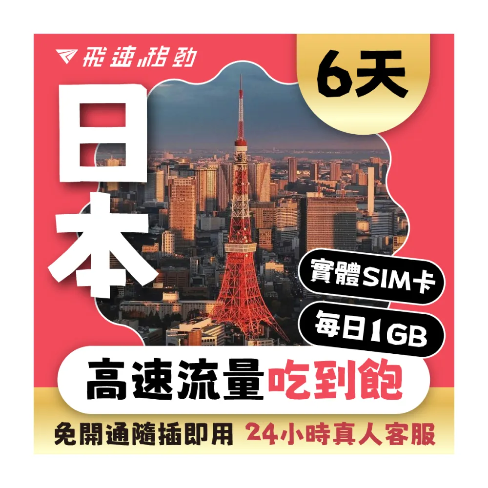 【飛速移動】日本6天｜每日1GB 高速流量吃到飽(日本網卡 日本網路 日本 網卡 網路 上網 sim卡)