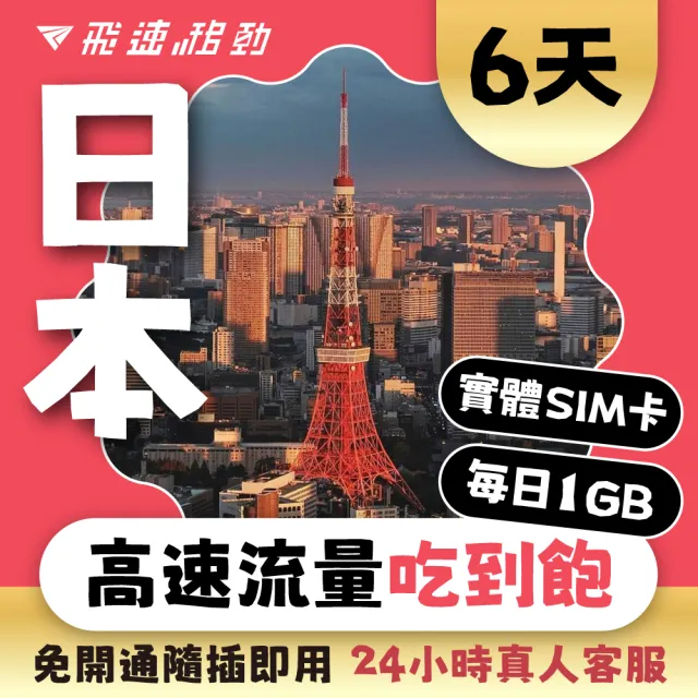 【飛速移動】日本6天｜每日1GB 高速流量吃到飽(日本網卡 日本網路 日本 網卡 網路 上網 sim卡)