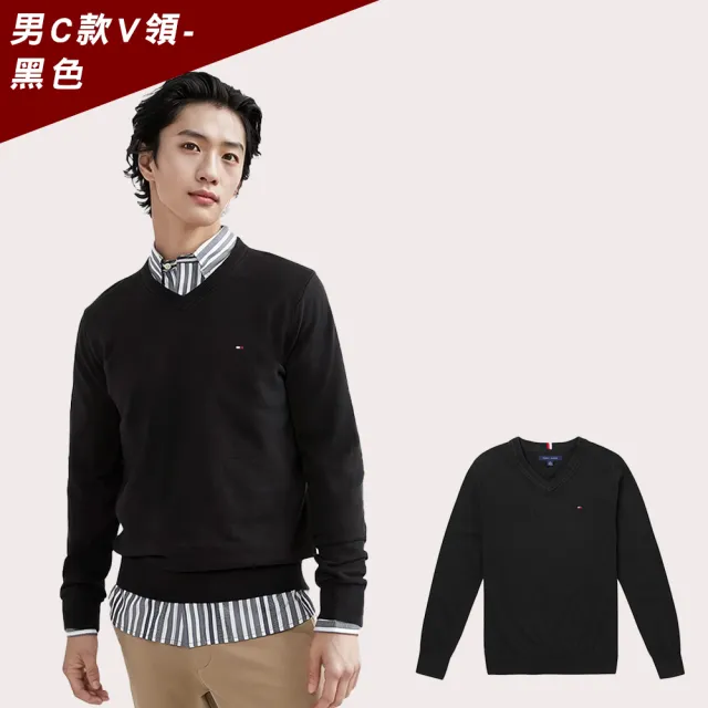 【TOMMY HILFIGER】TOMMY 經典圓V領Logo針織毛衣 上衣-多色選(可搭情侶款/平輸品)