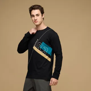 【NAUTICA】官方旗艦 男裝 撞色幾何圖形印花長袖T恤(黑色)