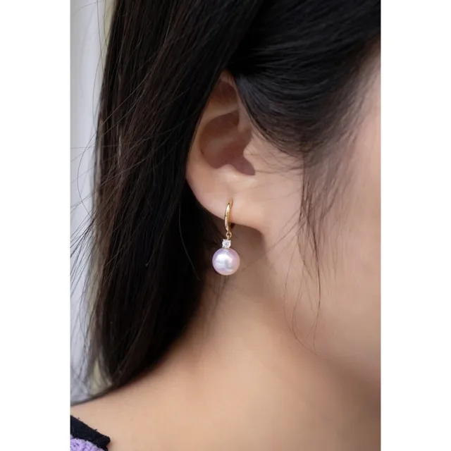 【La Corser】7.5-8mm 日本 Akoya 海水珍珠耳環 18K金鑽石耳墜 王妃款 天女級 耳扣 氣質 百搭耳飾