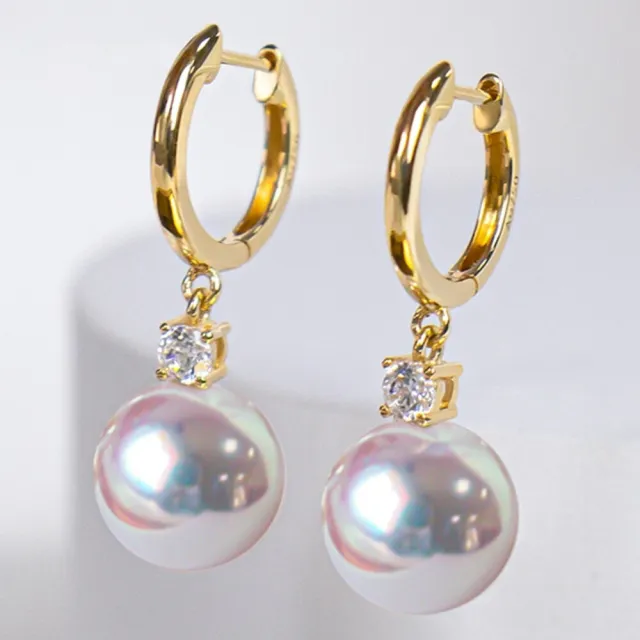 【La Corser】7.5-8mm 日本 Akoya 海水珍珠耳環 18K金鑽石耳墜 王妃款 天女級 耳扣 氣質 百搭耳飾