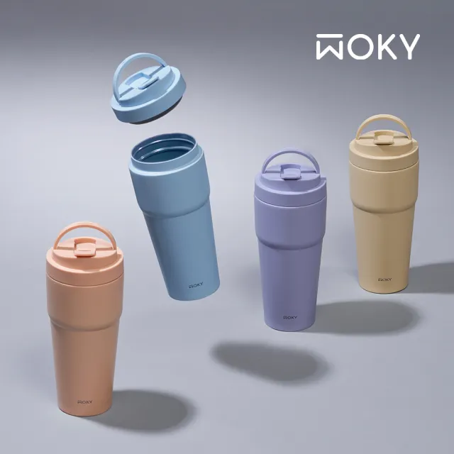 【WOKY 沃廚】渾圓杯 雙層陶瓷款750ml-附矽膠粗吸管(隨行杯/吸管杯/保溫杯/保溫瓶)