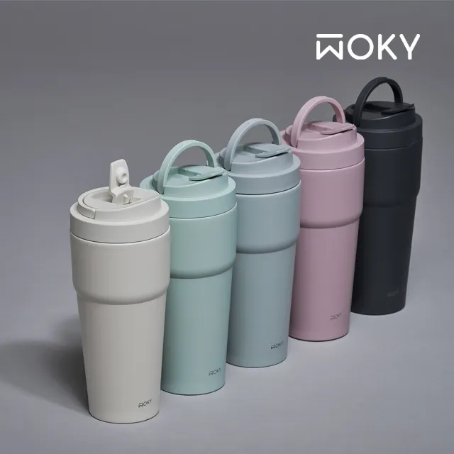 【WOKY 沃廚】渾圓杯 雙層陶瓷款750ml-附矽膠粗吸管(隨行杯/吸管杯/保溫杯/保溫瓶)