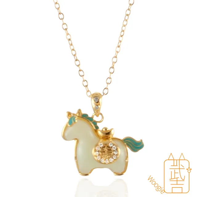 【Woogie武吉珠寶】精品和田玉馬上有錢純銀項鍊(晴白玉20x16mm)