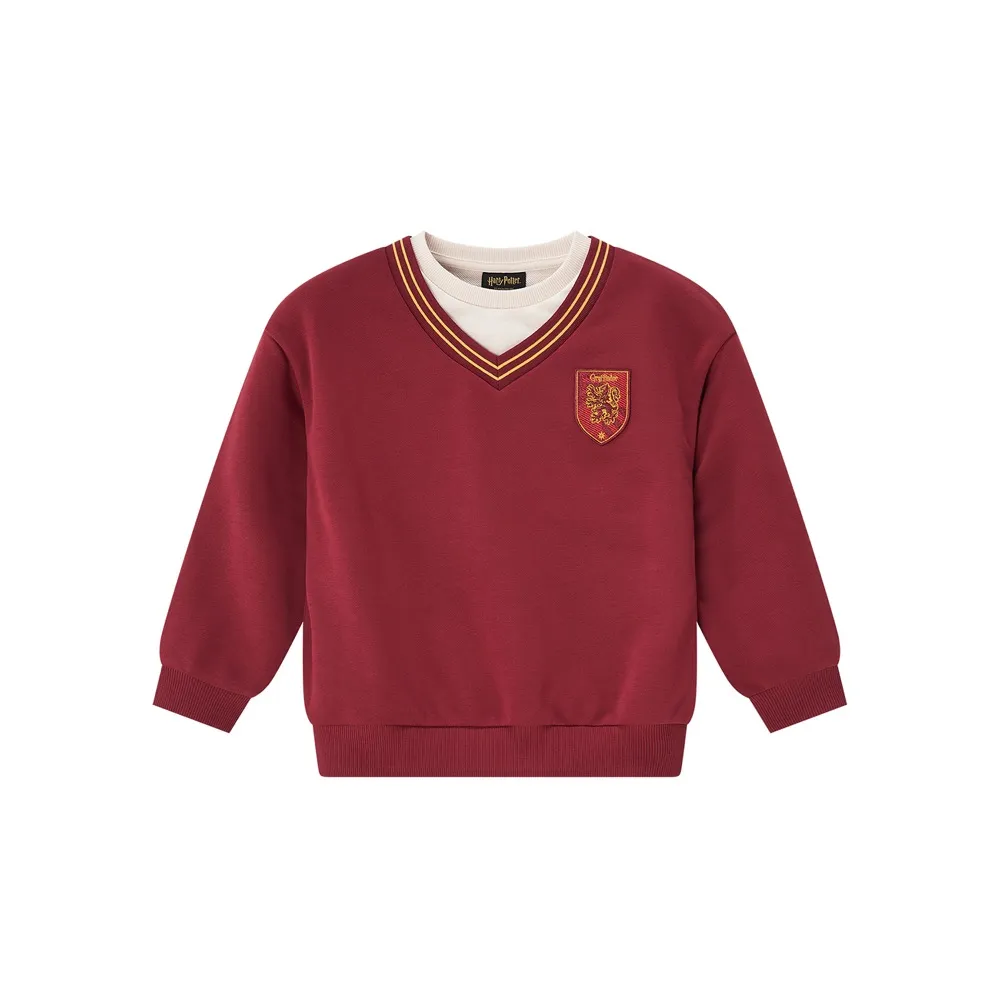 【GIORDANO 佐丹奴】童裝哈利波特授權假兩件長袖大學TEE Harry Potter系列(75 深紅)